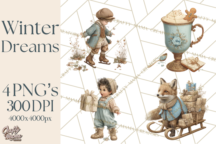 Winter Wonderland Clipart, Holiday Animals Digital Art PNG