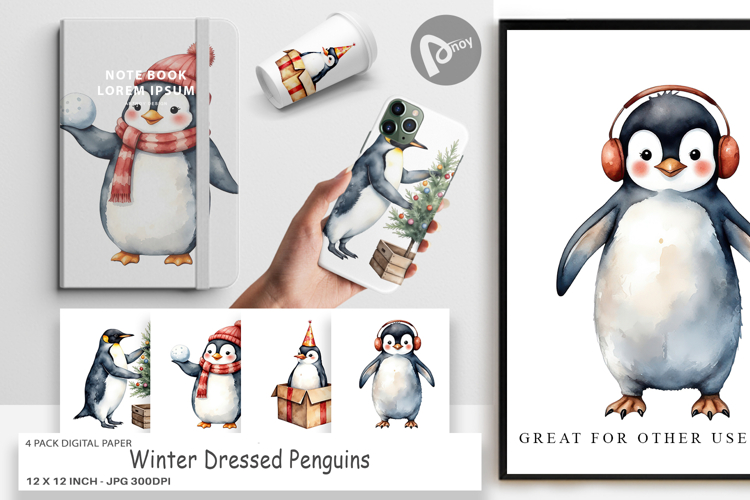 Digital Paper Winter Penguins