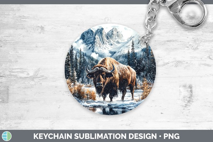 Winter Exotic Animals Buffalo Keychain Sublimation Keyring D