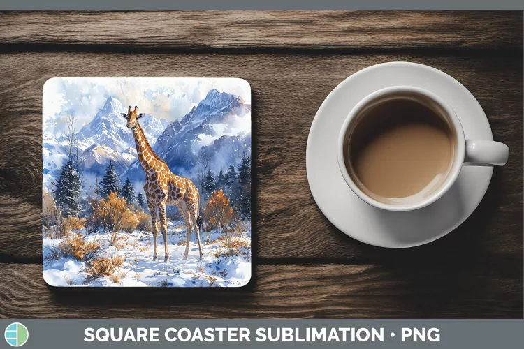 Winter Exotic Animals Giraffe Square Coaster Sublimation Coa