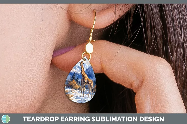 Winter Exotic Animals Giraffe Teardrop Earrings Sublimation