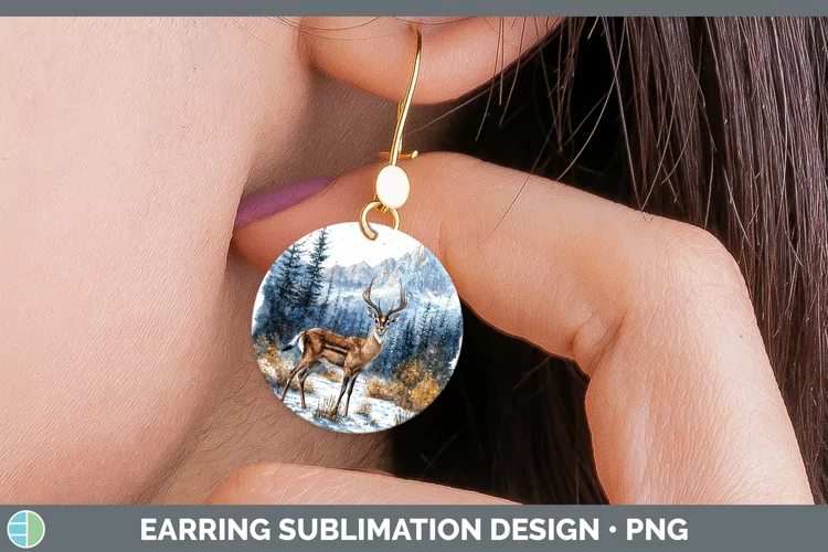 Winter Exotic Animals Impala Round Earrings Sublimation Earr