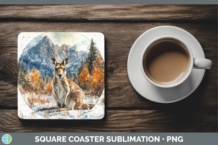Winter Exotic Animals Kangaroo Square Coaster Sublimation Co