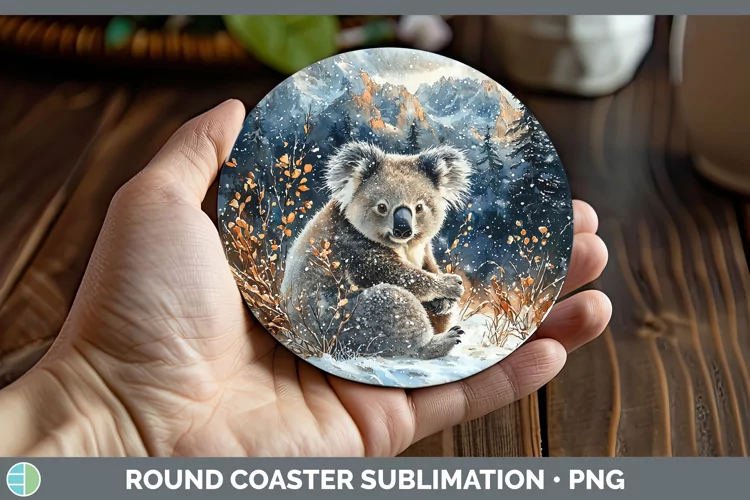 Winter Exotic Animals Koala Round Coaster Sublimation Coaste