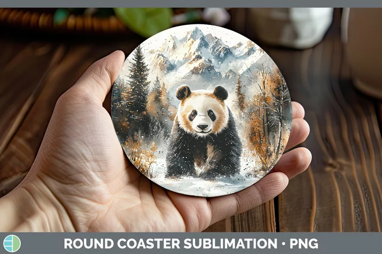 Winter Exotic Animals Panda Bear Round Coaster Sublimation C