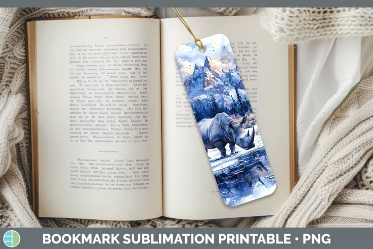 Winter Exotic Animals Rhino Bookmark Sublimation Printable D