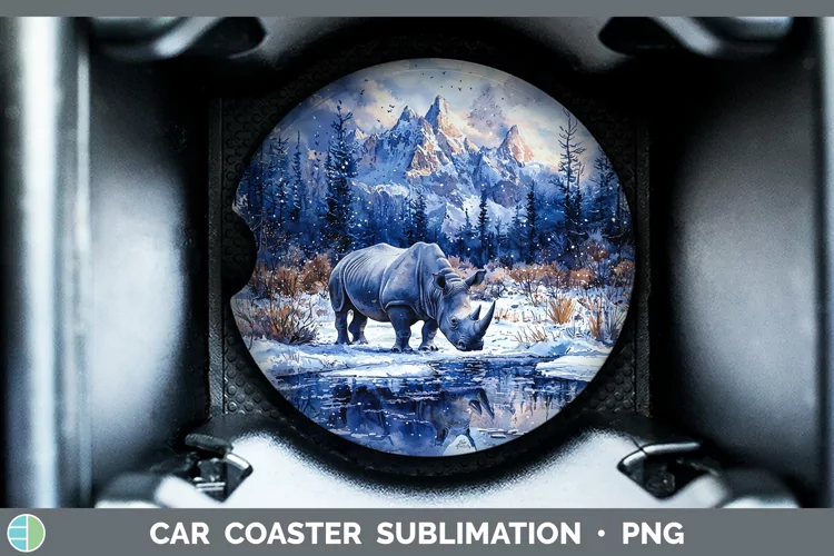 Winter Exotic Animals Rhino Car Coaster Sublimation Coaster