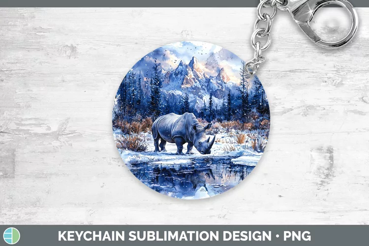 Winter Exotic Animals Rhino Keychain Sublimation Keyring Des