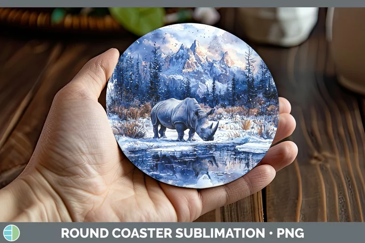 Winter Exotic Animals Rhino Round Coaster Sublimation Coaste