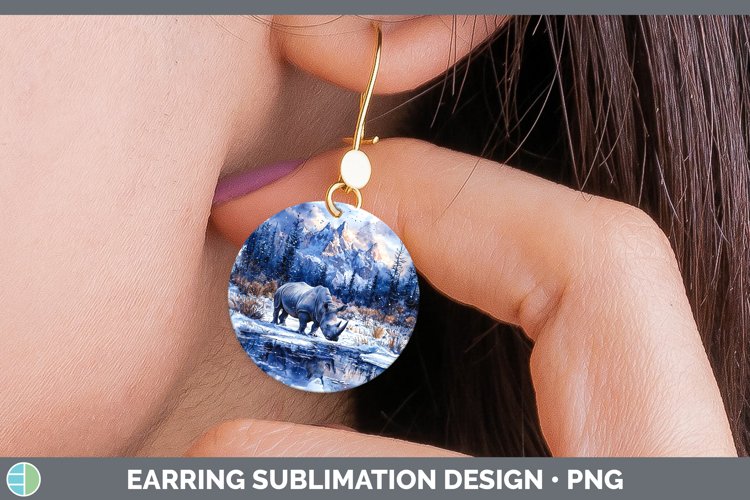 Winter Exotic Animals Rhino Round Earrings Sublimation Earri