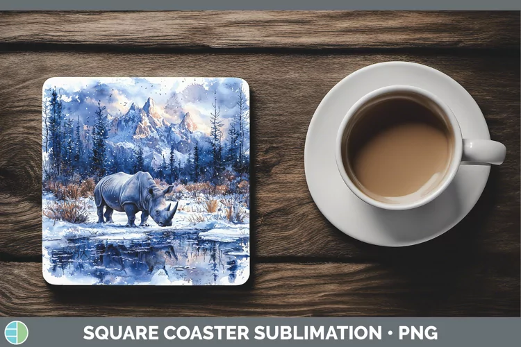 Winter Exotic Animals Rhino Square Coaster Sublimation Coast