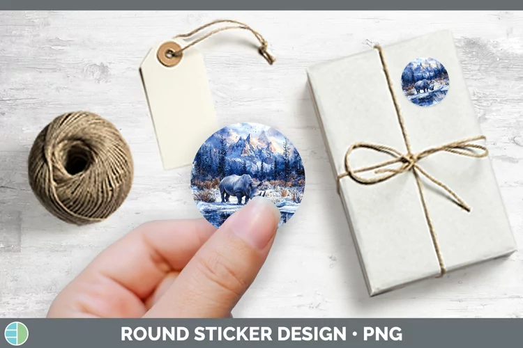 Winter Exotic Animals Rhino Stickers | Round Labels Designs