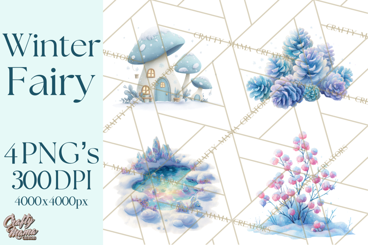 Chubby Winter Fairy PNG, Miniature Watercolor Winter Fairies