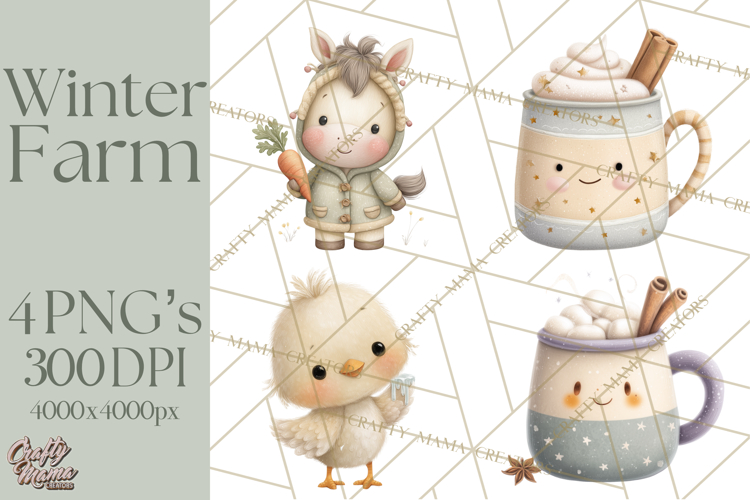 Cute Winter Farm Animals PNG, Cozy Snowy Animal Clipart