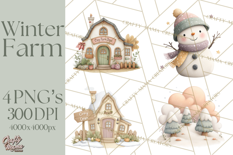 Cute Winter Farm Animals PNG, Cozy Snowy Animal Clipart