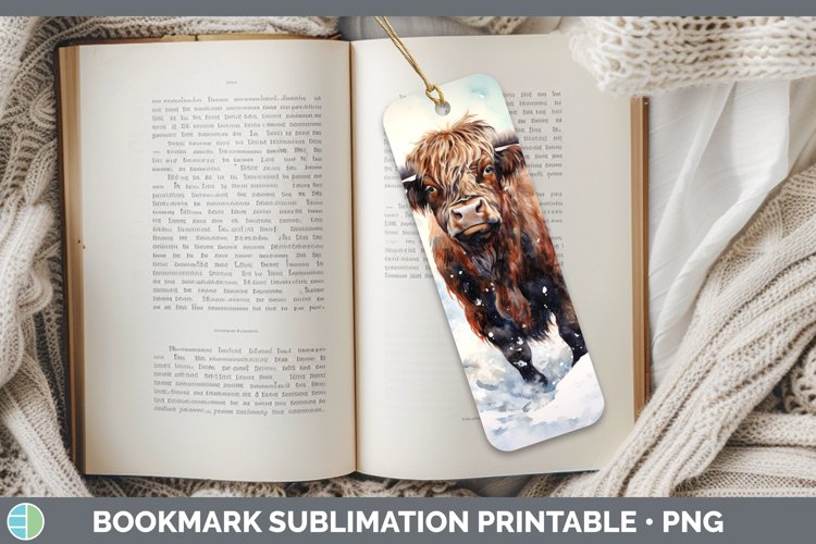 Winter Farm Animals Bull Bookmark Sublimation Printable Desi