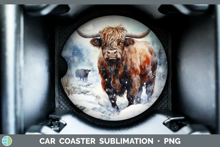Winter Farm Animals Bull Car Coaster Sublimation Coaster Des