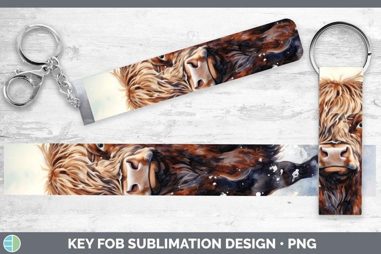 Winter Farm Animals Bull Key Fob Sublimation Wristlet Design