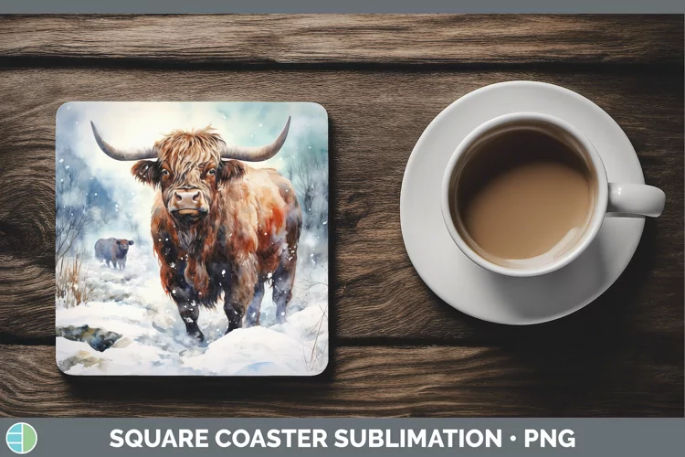 Winter Farm Animals Bull Square Coaster Sublimation Coaster