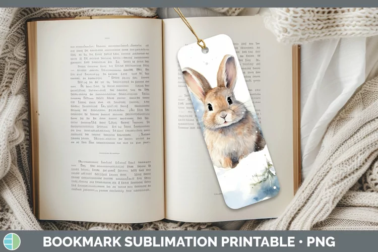 Winter Farm Animals Bunny Bookmark Sublimation Printable Des