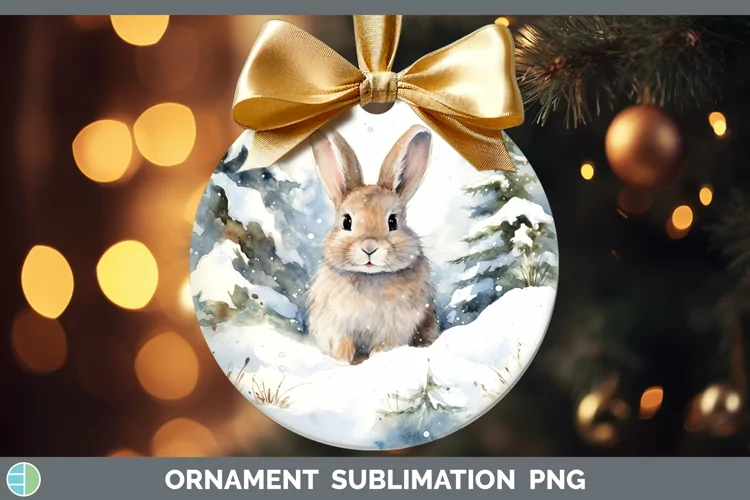 Winter Farm Animals Bunny Ornament Sublimation Bauble Design