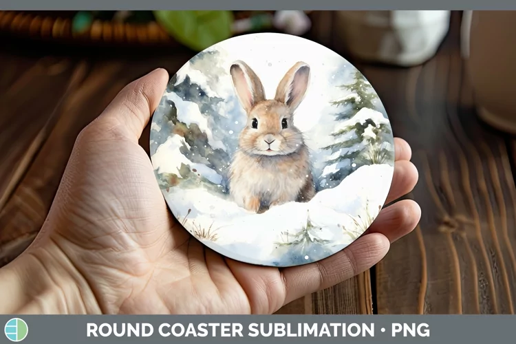 Winter Farm Animals Bunny Round Coaster Sublimation Coaster