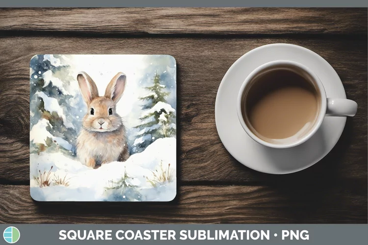Winter Farm Animals Bunny Square Coaster Sublimation Coaster