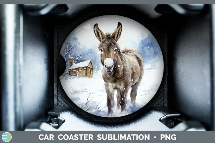 Winter Farm Animals Donkey Car Coaster Sublimation Coaster D