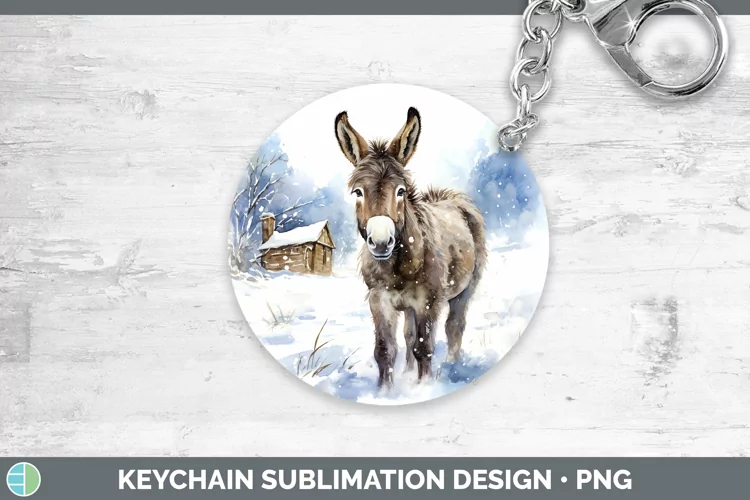 Winter Farm Animals Donkey Keychain Sublimation Keyring Desi