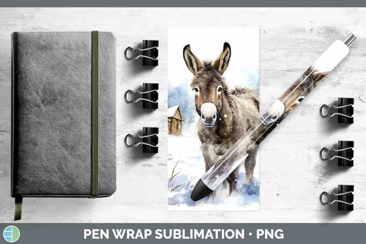 Winter Farm Animals Donkey Pen Wrap Sublimation Epoxy Pen De