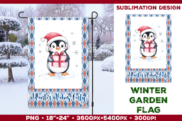 Winter Garden Flag. Christmas Garden Flag Sublimation