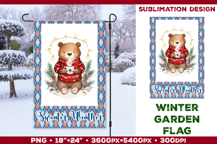 Winter Garden Flag. Christmas Garden Flag Sublimation