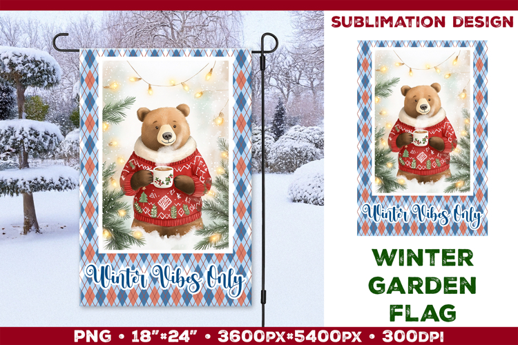 Winter Garden Flag. Christmas Garden Flag Sublimation