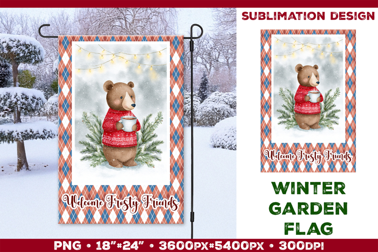 Winter Garden Flag. Christmas Garden Flag Sublimation