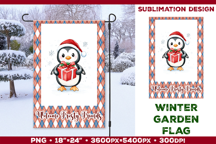 Winter Garden Flag. Christmas Garden Flag Sublimation