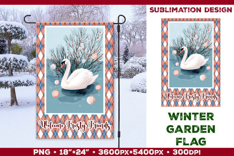 Winter Garden Flag. Christmas Garden Flag Sublimation