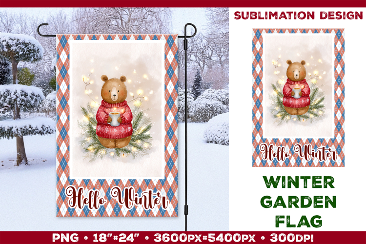 Winter Garden Flag. Christmas Garden Flag Sublimation