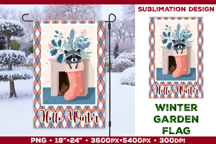 Winter Garden Flag. Christmas Garden Flag Sublimation
