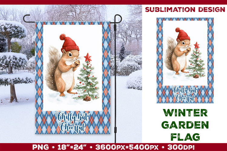 Winter Garden Flag. Christmas Garden Flag Sublimation