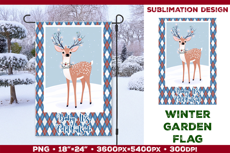 Winter Garden Flag. Christmas Garden Flag Sublimation
