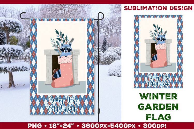 Winter Garden Flag. Christmas Garden Flag Sublimation