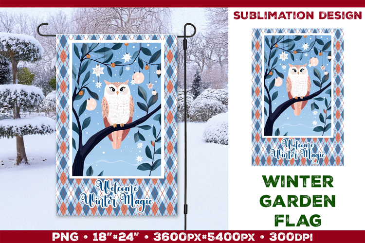 Winter Garden Flag. Christmas Garden Flag Sublimation