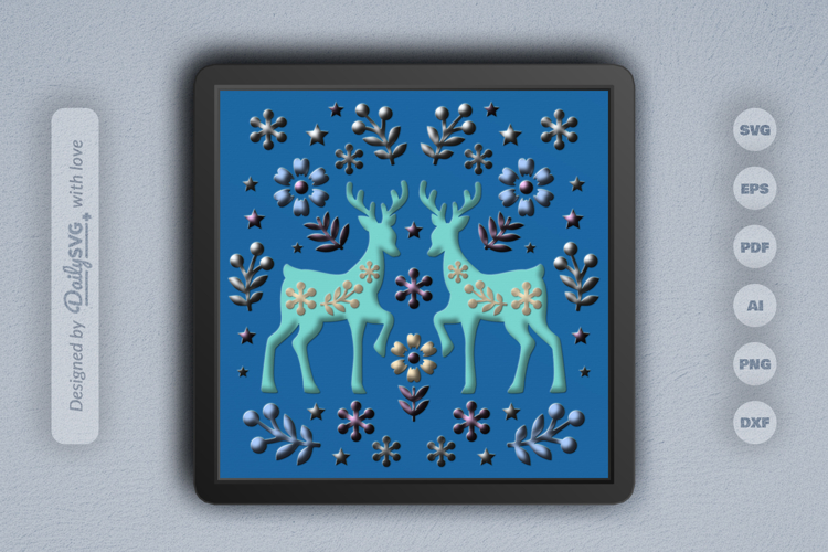 Winter Deer and Snowy Village Layered Papercut