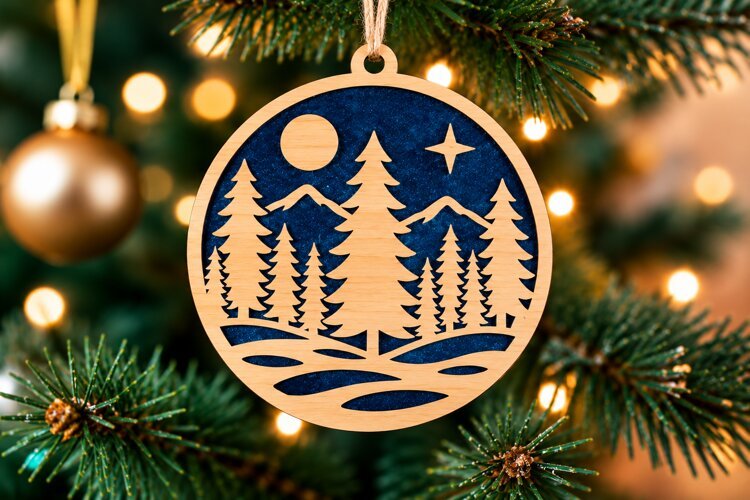Winter Forest Christmas Ornament SVG example image 1