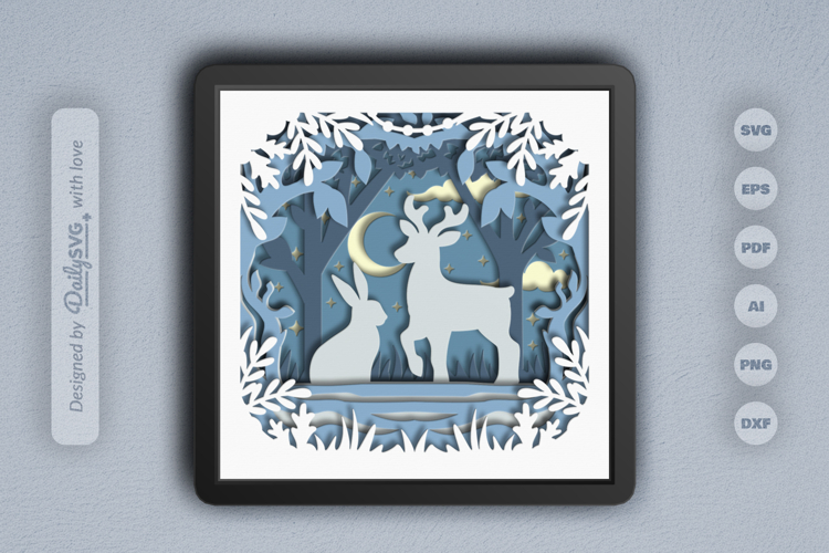 Winter Forest Deer and Bunny Layered Papercut