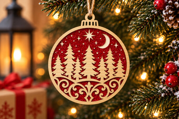 3d Winter Forest Moon Ornament SVG example image 1