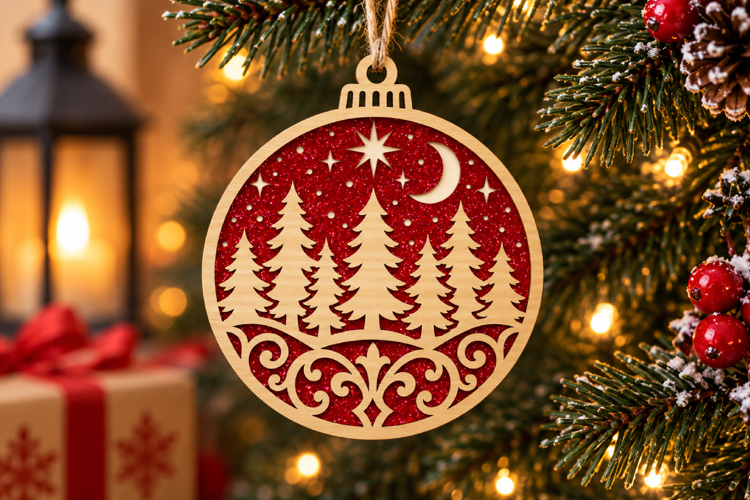 3d Winter Forest Moon Ornament SVG