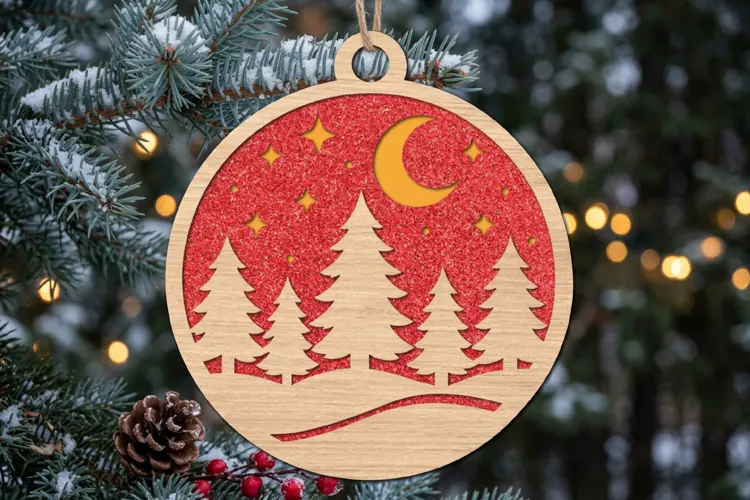Winter Forest Moon Ornament Layered SVG