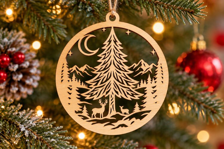 Winter Forest Ornament Laser Svg example image 1