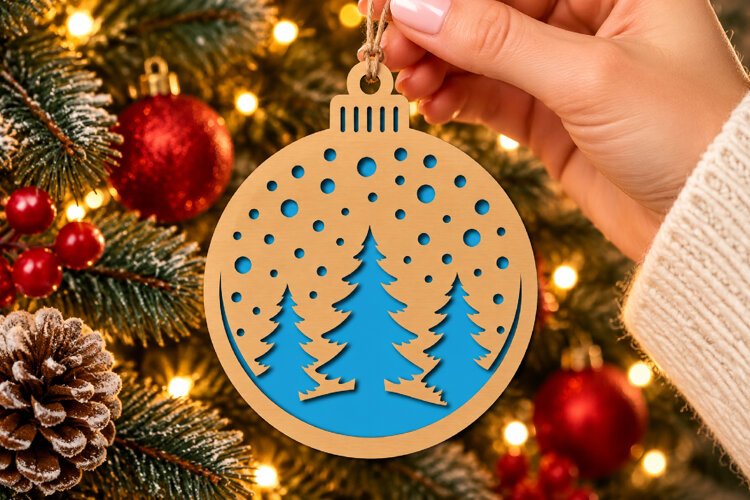 Winter Forest Ornament SVG, Laser Cut Christmas Bauble example image 1